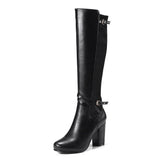 new arrivals large size 33-43 chunky high heels knee high boots woman shoes dropship black brown shoes woman