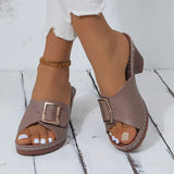 Breakj Coarse-Heeled Slippers Women's New TEUM Explosive Belt Buckle Light Sandals Women In The Summer Of