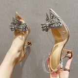 Women Pumps Luxury Rhinestone Bowknot Pointed Toe High Heels Sandals Ladies Wedding Prom Shoes Sandalias De
