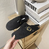 Shoes Woman's Slippers Luxury Slides Cover Toe Flock Med Plush 2023 Designer Flat Fashion Cotton Fabric Rome Cover Toe