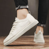 Men Fashion shoes lace up Sneakers High Quality genuine Leather Men Casual Shoes Flat White Shoes Man Designer