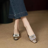 Women Flats Single Shoes Spring Autumn Solid Pu Rhinestone Mary Jane Shoes Casual Ladies Slip on Loafers Sliver Gold