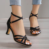 Summer Sexy Large Sandals Women's New Fashion Cross Strap Buckle Solid Open Toe Leather High Heel Single Shoes