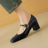 2024 New Silver Square-Headed Mary Jane Shoes With Thick Heels And Single Shoes With Shallow Mouth Buckle High-Heeled