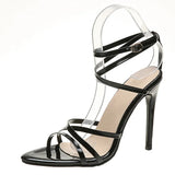 Breakj Summer New Sexy Comfortable Leather Thin Heel Women's Sandals Pure Color Pointed Large Yard Fish Mouth High Heel