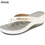 New Summer Women's Slippers Summer Metal Button Shoes Wedge Outdoor Sports Beach Sandals Women Outside Platform Flip