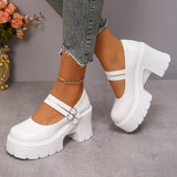 Buckle High Heels Mary Jane Shoes for Women Patent Leather Chunky Platform Pumps Woman Black White Lolita Shoes