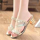 Women Shoes Squre Heel Sandals Peep toe Ladies Shoes Brand High Heel Sandals Gold Heels 7cm Big Size