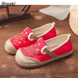 Embroidered Women Handmade Linen Canvas Slip-On Loafers Comfortable Low Top Sneakers Vegan Ladies Bohemian