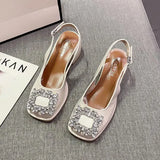 Sandals Med Block Heels Female Shoe All-Match Mary Jane New Medium Chunky Girls Closed Beige Clear Comfort Summer Fashion