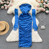 Sexy Women Strapless Backless Bodycon Dress Women Fashion Solid Slim Tight Fit Ruched Midi Party Dress with