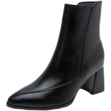 for Women 2023 Ankle Women's Boots Retro Modern Boots Women Solid Side Zip PU Sewing Pointed Toe Chunky Heel Ladies