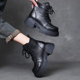 Breakj Layer Of Cow Skin English Wind Martin Boots 2025 Autumn And Winter New Round Head Thick Bottom Increase Plus Velvet Warm Short
