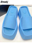 Platform Women Slippers Summer Square Toe Brand Satin Sandals WomenSexy High Heels Shoes Beach Sandals Flip