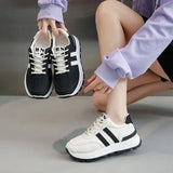 New Striped Large Women Thick Sole Board Shoes Front Lace Up Small White Shoes Low Top Casual Sports Sneakers