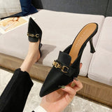High Heel Sandals Women Summer New Fashion Baotou Half Slippers Women's Outwear Pointed Slippers