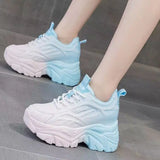 Women's Mix Color Chunky Sneakers 2024 Spring Breathable Mesh Platform Sports Shoes Woman Lace Up Thick Sole Casual Shoes