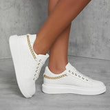 Women's Shoes Casual Female Sneakers Autumn Metal Chain Modis Flats Round Toe Fall Small Buckle New 2023 Dress Big Size