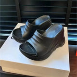 Women's Fashion Slippers Summer Sole Straight Line Thick Sole High Heel Slippers Women's Anti-Skid Beach Shoes Sandals
