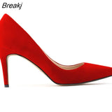 Classic Sexy Pointed Toe 8cm Mid High Heels Women Pumps Faux Suede Party Dress Wedding Shoes Big Size 10