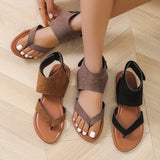 Breakj Sandals Women 2025 Summer New Retro Frosted Jacket Roman Shoes Magic Flat