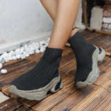 Women Boots High Top Slip-on Breathable Socks Shoes Fashion Women's Chunky Sneakers Pink Black Platform Sport