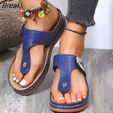 Beach Wedges Ladies Shoes For Retro Casual Women Flat Platform Sandals Mid-heel Shoe Flower Shoes Flip-flops