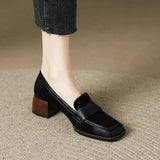 Style Small Leather Shoes Female Retro Square Head Single Shoes With Thick Heels New Soft Leather Frosted Love Shoes In Spring And