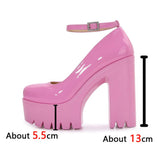 Heeled Ankle Strap Pumps Sweet Platform Pink Square Heel Woman High Heels Pumps Platform Shoes 2023 Spring Woman