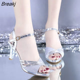 Size Summer Women's Shoes Heel Height Open Toe Sandals Fashion Silver Gold Bling Rhinestone Fish Mouth Party Sandal