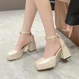Women Trend Chunky Heels Square Toe Platform Shoes Retro Mary Jane Sandals Female Student Japanese Uniform Dress