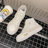 Women Autumn 2023 New Fashion Thick Platform Leisure Sports Shoe White Sneakers Breathable Casual High Top Canvas Shoes