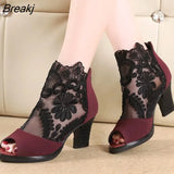 Summer Women High Heel Shoes Mesh Breathable Pomps Zip Pointed Toe Thick Heels Fashion Female Dress Shoes Elegant