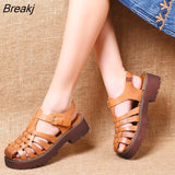 Women Sandals 2023 Summer Shoes Genuine Leather Covered Toe Soft Casual Walking Zapatos Mujer