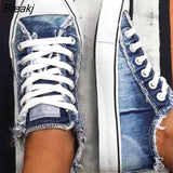 Women Canvas Shoes 2023 Summer Plus Size Denim Canvas Shoes Women Lace Up Casual Shoes Woman Flat Loafers