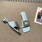 heel Med Shoes Woman 2023 Glitter Slides Slippers Summer Fashion Pantofle Block Jelly Luxury New Rubber Crystal Hoof