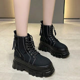 Green Punk Chunky Platform Ankle Boots for Women Autumn Winter Thick Bottom Motorcycle Boots Wedges Gothic Shoes