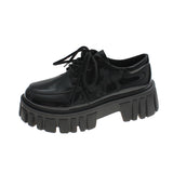 Patent Leather Platform Oxford Shoes for Women 2023 Spring Casual Lace Up Flats Woman Black Chunky Shoes Zapatillas