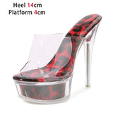 Women Sandals Platform Transparent Leopard Print High Heels Model Fashion Show Shoes 2023 Summer PVC Sexy Slippers New Plus