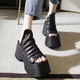 Summer New Fashion Leather Thick Sole Ultra High Heel Women's Slippers Versatile Comfortable Fashion Shoes for