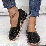 Retro Pu Leather Hollow Out Flats Women Spring Summer Thick Sole Wedges Shoes Woman Comfy Slip on Casual Shoes Size