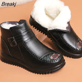 Winter Snow Boots Women Genuine Leather Ankle Warm Boots Mother Thick Wool Warm Wedge Shoes Woman Shoes Big Size