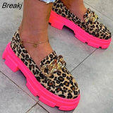Women Slip on Flat Casual Shoes Fashion Leopard Chain Decoration Platform Loafers Female Retro Chunky Sneakers Zapatillas
