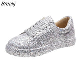 Women Lace Up Sneakers Glitter Autumn Flat Vulcanized Ladies Bling Casual Female Fashion Platform Zapatos De Mujer