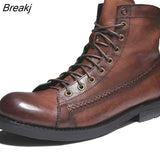 Ankle Boots for Men British Style Brown Tooling Boots Luxury PU Leather Shoes High Top Motorcycle Man Botas Cowboy