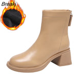 Boots for Women Fashion Chunky Heels Ankle Boots Female Winter White Warm Plush Short Boots Shoes Ladies High Heel
