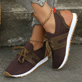 Breathable Mesh Flats Shoes Women 2024 Casual Lace Up Platform Sneakers Woman Non Slip Thick Soled Walking Shoes