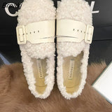 New Autumn and Winter Single Design Sensible Belt Buckle Flat Wool Shoes Ladies Soft Cotton Shoes Comfortable 35-40