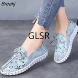 Spring Women Flats Loafers Shoes Genuine Leather Flats Female Shoes Lace Up Loafers Casual Slip-on Walking Shoes