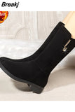 Half High Ladies Boots Elegant with Low Heels Shoes for Women Mid Calf Rhinestone Free Shipping Price Demi-season